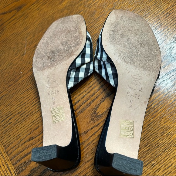 Vintage Brighton Kate Black and White Checkered Slide Kitten Heel Sandals - Picture 6 of 7